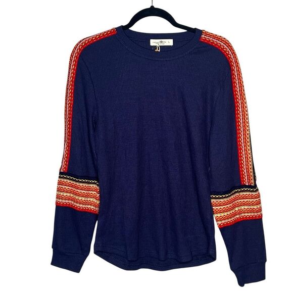 Natural Life NEW Navy Ribbed Stretch Top Soft Waffle Knit Casual Pullover Size L - Picture 2 of 5